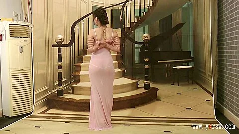 Chinese Girl In Long Dress In Bondage